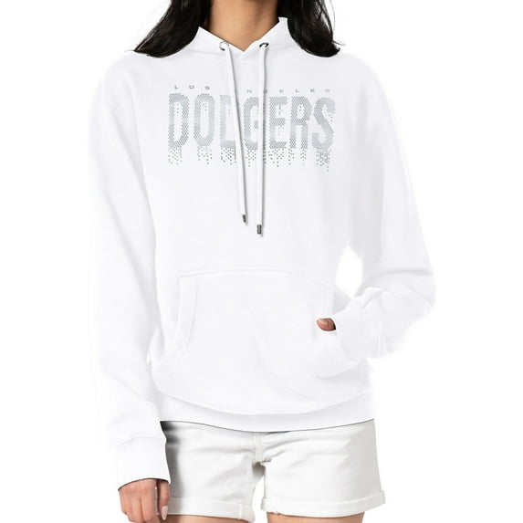 Women's G-III 4Her by Carl Banks White Los Angeles Dodgers Metallic Drop Fleece Hoodie