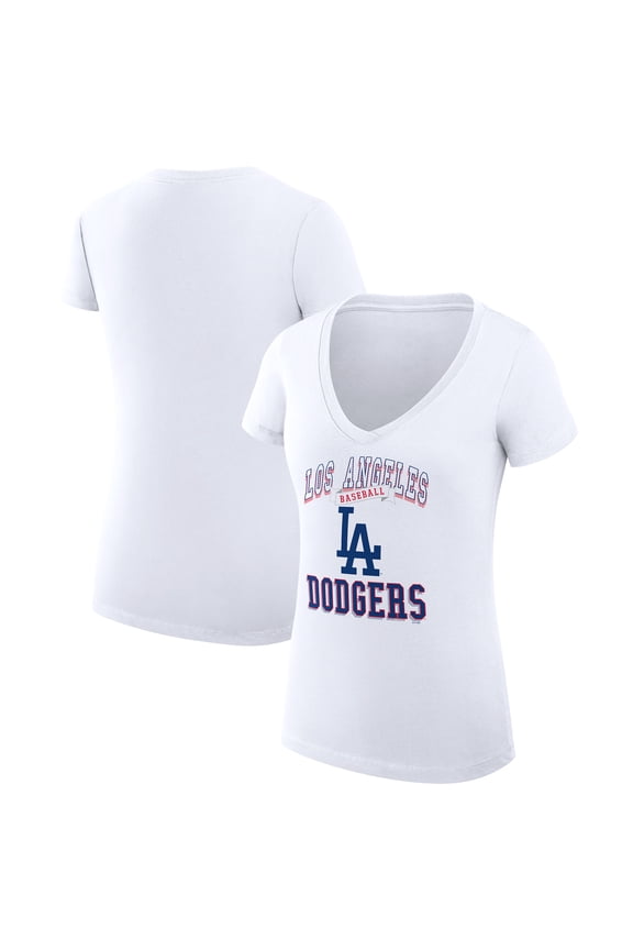Women's G-III 4Her by Carl Banks White Los Angeles Dodgers Super-Slim Fit Lightweight Team Logo Graphic V-Neck T-Shirt