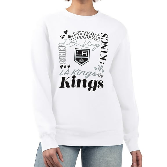 Women's G-III 4Her by Carl Banks White Los Angeles Kings Collage Graphic Fleece Long Sleeve Pullover Sweatshirt