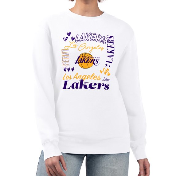 Women's G-III 4Her by Carl Banks White Los Angeles Lakers Collage Team Graphic Fleece Pullover Sweatshirt