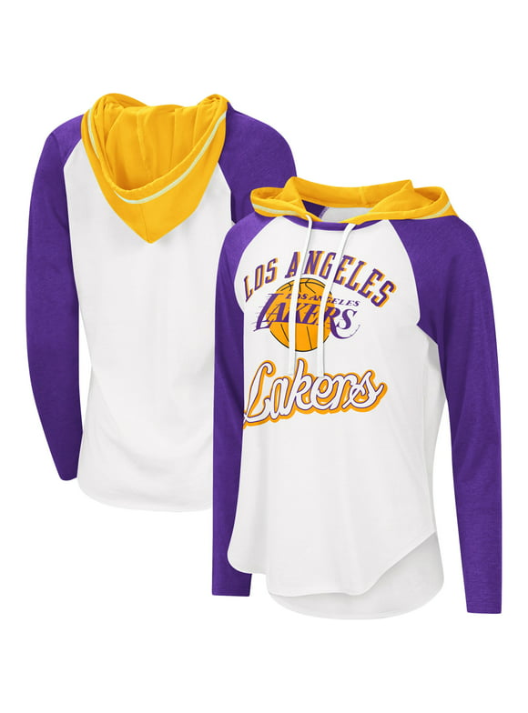 Women's G-III 4Her by Carl Banks White Los Angeles Lakers MVP Raglan Hoodie Long Sleeve T-Shirt