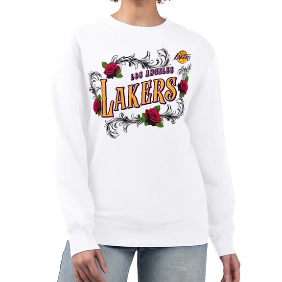 Women's G-III 4Her by Carl Banks White Los Angeles Lakers Roses Fleece Tri-Blend Sweatshirt