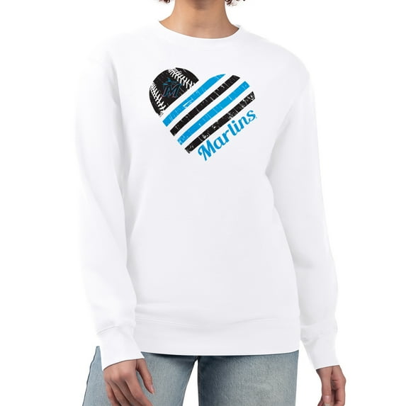 Women's G-III 4Her by Carl Banks White Miami Marlins Heart Logo Fleece Pullover Sweatshirt