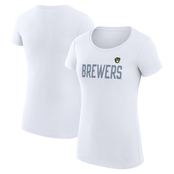 Women's G-III 4Her by Carl Banks White Milwaukee Brewers Super-Slim Fit Lightweight Dot Print T-Shirt