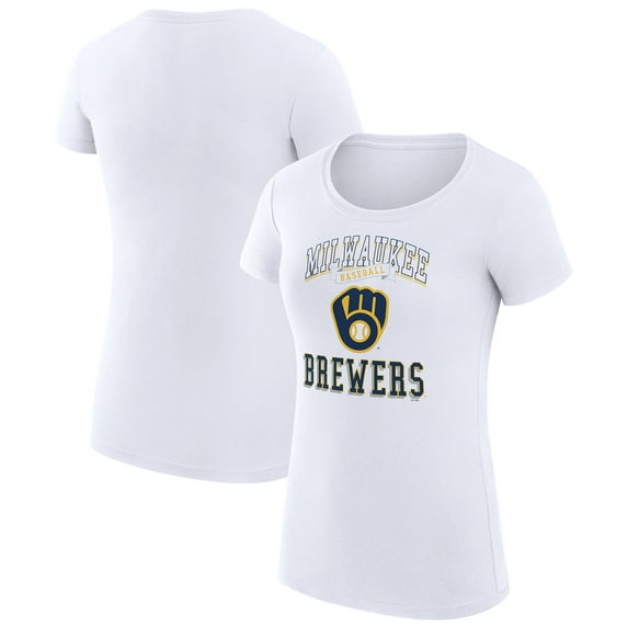 Women's G-III 4Her by Carl Banks White Milwaukee Brewers Super-Slim Fit Lightweight Team Logo Graphic T-Shirt