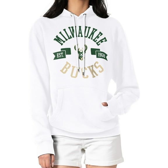 Women's G-III 4Her by Carl Banks  White Milwaukee Bucks City Pullover Hoodie