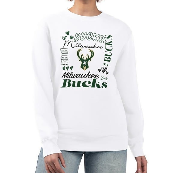 Women's G-III 4Her by Carl Banks White Milwaukee Bucks Collage Team Graphic Fleece Pullover Sweatshirt