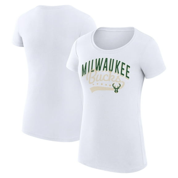 Women's G-III 4Her by Carl Banks White Milwaukee Bucks Super-Slim Fit Lightweight Filigree Logo T-Shirt