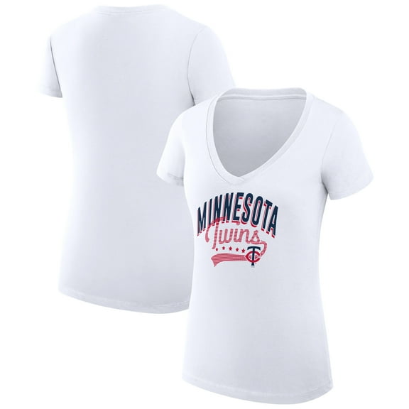 Women's G-III 4Her by Carl Banks White Minnesota Twins Super-Slim Fit Lightweight Filigree Team V-Neck T-Shirt