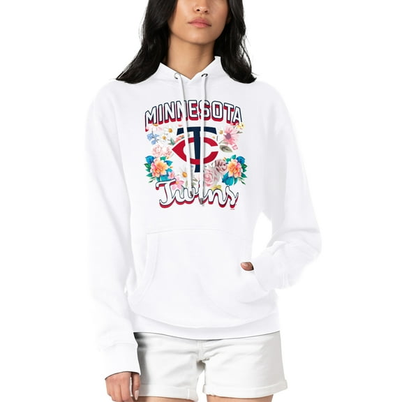 Women's G-III 4Her by Carl Banks White Minnesota Twins Flowers Graphic Pullover Hoodie
