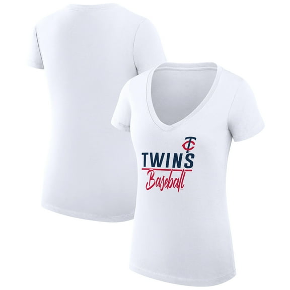 Women's G-III 4Her by Carl Banks White Minnesota Twins Super-Slim Fit Lightweight Team Graphic V-Neck T-Shirt