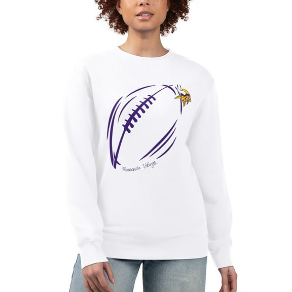 Women's G-III 4Her by Carl Banks White Minnesota Vikings Football Logo Graphic Fleece Tri-Blend Pullover Sweatshirt