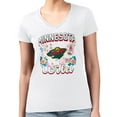 thumbnail image 1 of Women's G-III 4Her by Carl Banks White Minnesota Wild Super-Slim Fit Lightweight Flower Logo V-Neck T-Shirt, 1 of 2