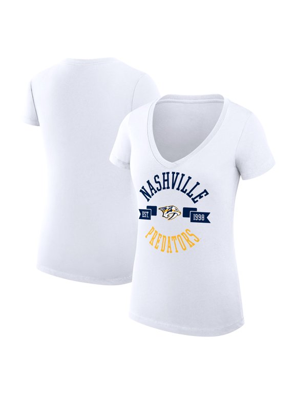 Women's G-III 4Her by Carl Banks White Nashville Predators Super-Slim Fit Lightweight City Graphic V-Neck T-Shirt