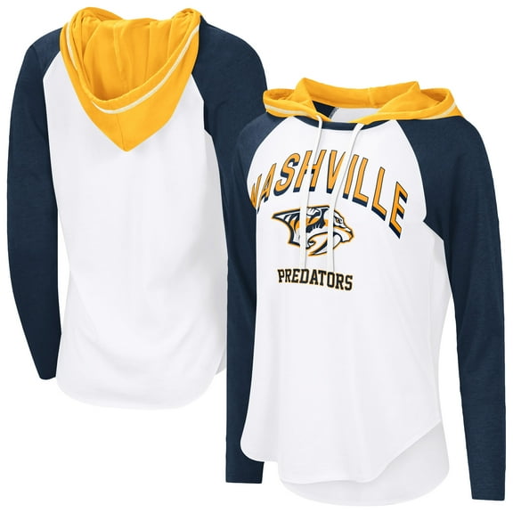 Women's-G-III 4Her by Carl Banks  White Nashville Predators VIP Raglan Long Sleeve Hoodie T-Shirt