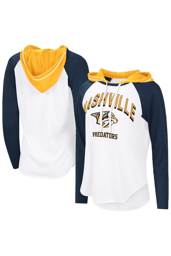 Women's-G-III 4Her by Carl Banks  White Nashville Predators VIP Raglan Long Sleeve Hoodie T-Shirt