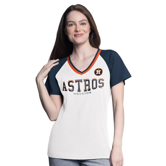 Women's-G-III 4Her by Carl Banks White/Navy Houston Astros Ball Park Raglan V-Neck T-Shirt