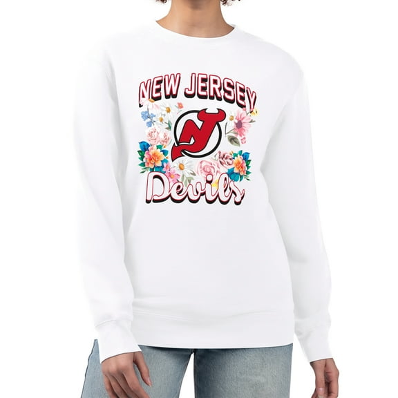 Women's G-III 4Her by Carl Banks White New Jersey Devils Flower Logo Pullover Sweatshirt
