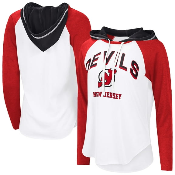 Women's-G-III 4Her by Carl Banks  White New Jersey Devils VIP Raglan Long Sleeve Hoodie T-Shirt