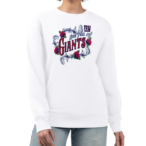 Women's G-III 4Her by Carl Banks White New York Giants Roses Fleece Tri-Blend Pullover Sweatshirt