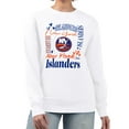 thumbnail image 1 of Women's G-III 4Her by Carl Banks White New York Islanders Collage Graphic Fleece Long Sleeve Pullover Sweatshirt, 1 of 3