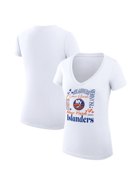 Women's G-III 4Her by Carl Banks White New York Islanders Super-Slim Fit Lightweight Collage Team Graphic T-Shirt
