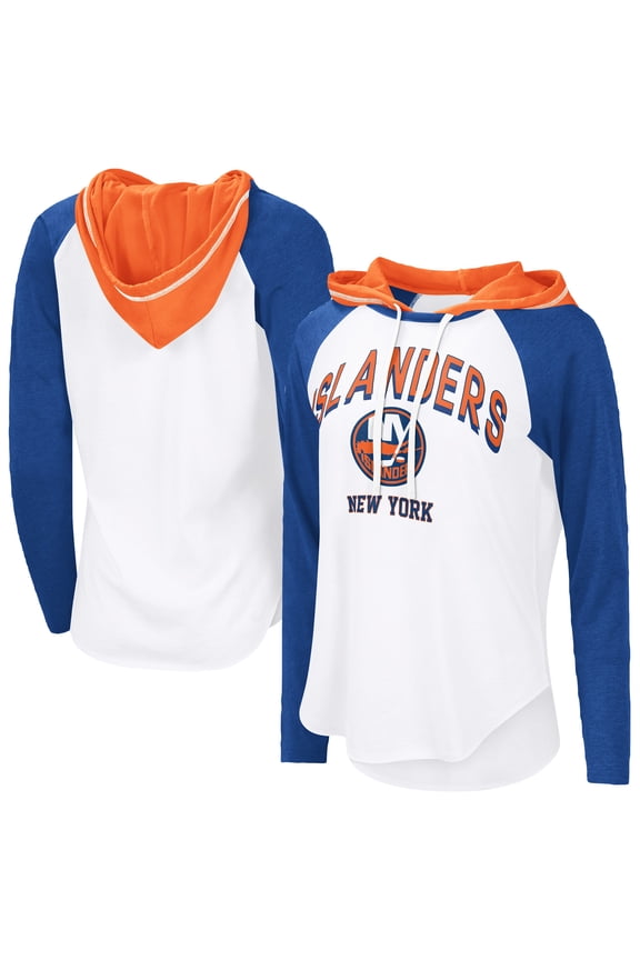 Women's-G-III 4Her by Carl Banks  White New York Islanders VIP Raglan Long Sleeve Hoodie T-Shirt