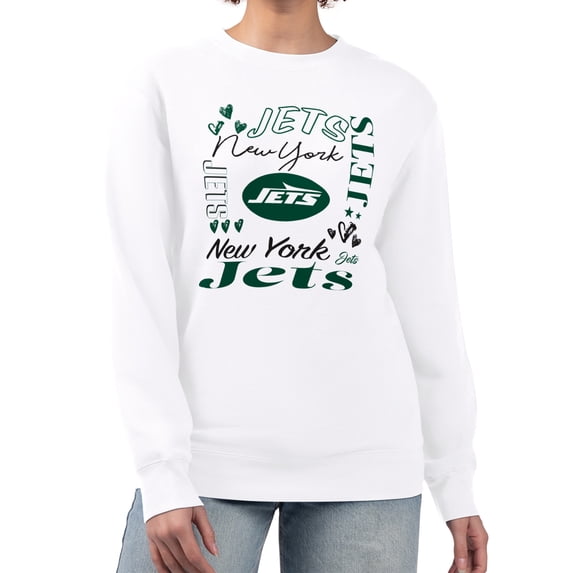 Women's G-III 4Her by Carl Banks White New York Jets Team Graphic Fleece Tri-Blend Pullover Sweatshirt