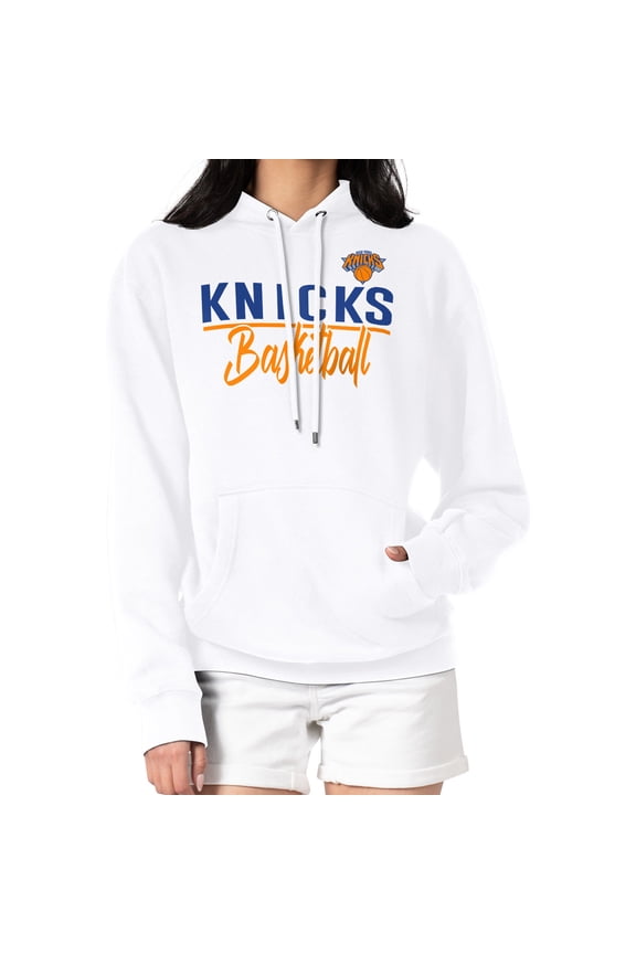 Women's G-III 4Her by Carl Banks White New York Knicks Graphics Fleece Pullover Hoodie