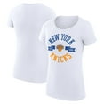 thumbnail image 1 of Women's G-III 4Her by Carl Banks White New York Knicks Super-Slim Fit Lightweight Large City Logo T-Shirt, 1 of 3