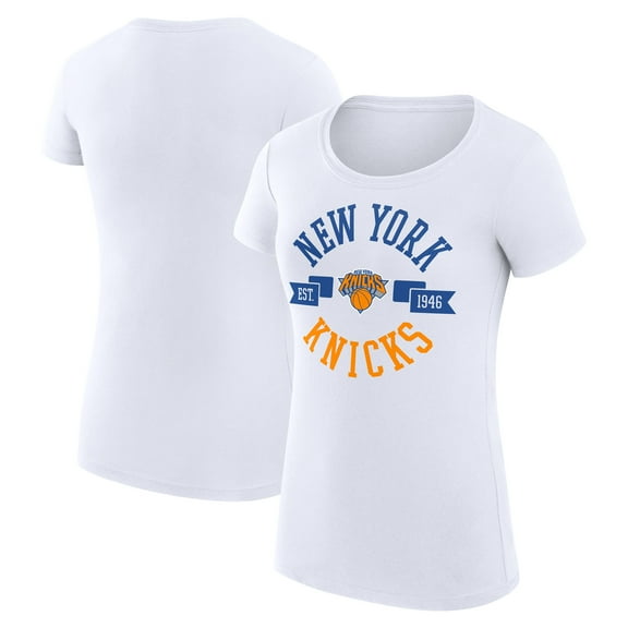 Women's G-III 4Her by Carl Banks White New York Knicks Super-Slim Fit Lightweight Large City Logo T-Shirt