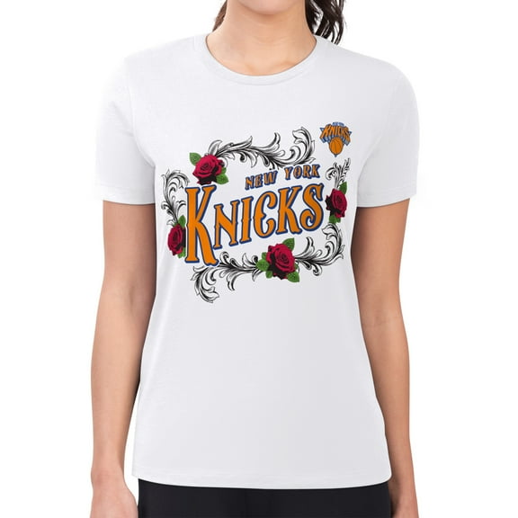 Women's G-III 4Her by Carl Banks White New York Knicks Super-Slim Fit Lightweight Roses Crew Neck T-Shirt