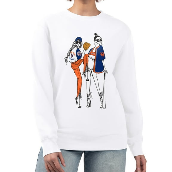 Women's G-III 4Her by Carl Banks White New York Mets Baseball Girls Fleece Pullover Sweatshirt