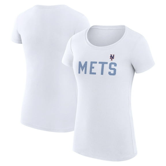 Women's G-III 4Her by Carl Banks White New York Mets Super-Slim Fit Lightweight Dot Print T-Shirt