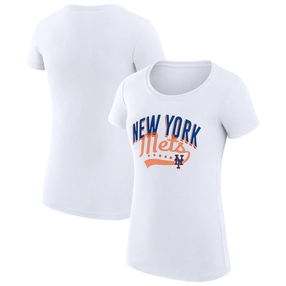 Women's G-III 4Her by Carl Banks White New York Mets Filigree Team Fitted T-Shirt