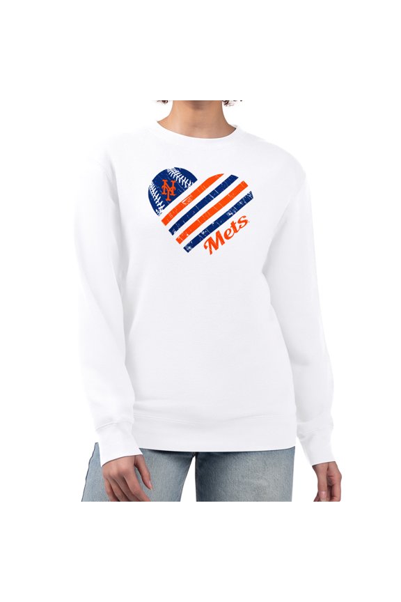 Women's G-III 4Her by Carl Banks White New York Mets Heart Logo Fleece Pullover Sweatshirt