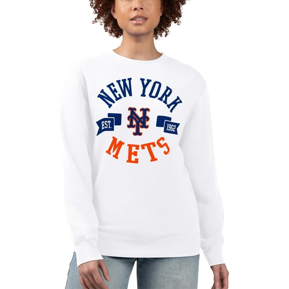 Women's G-III 4Her by Carl Banks White New York Mets Team Logo Fleece Pullover Sweatshirt