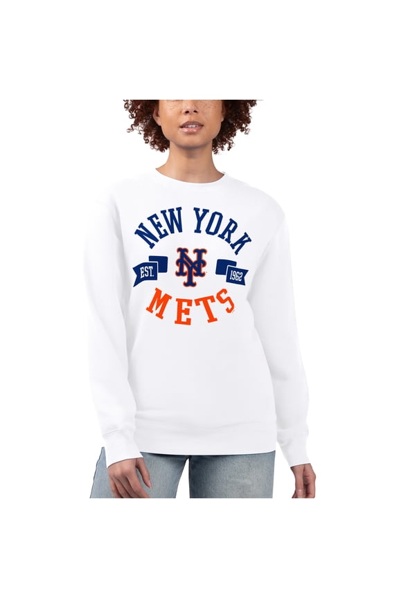 Women's G-III 4Her by Carl Banks White New York Mets Team Logo Fleece Pullover Sweatshirt