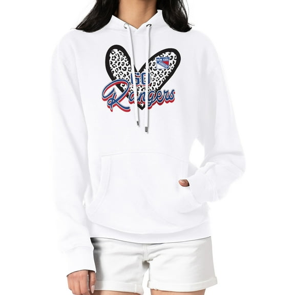 Women's G-III 4Her by Carl Banks White New York Rangers Animal Print Heart Fleece Pullover Hoodie