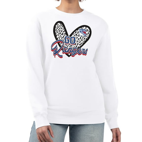 Women's G-III 4Her by Carl Banks White New York Rangers Animal Print Heart Fleece Pullover Sweatshirt