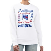 Women's G-III 4Her by Carl Banks White New York Rangers Collage Graphic Fleece Long Sleeve Pullover Sweatshirt