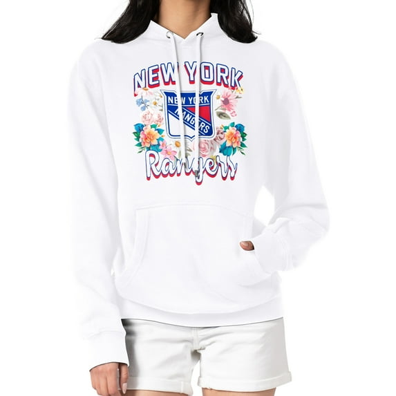 Women's G-III 4Her by Carl Banks White New York Rangers Flower Logo Pullover Hoodie