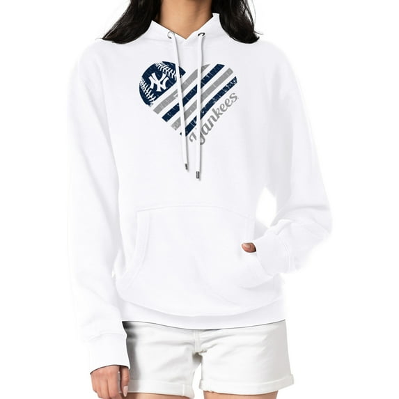 Women's G-III 4Her by Carl Banks White New York Yankees Heart Fleece Pullover Hoodie