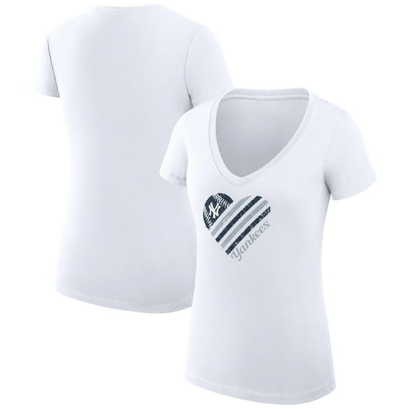 Women's G-III 4Her by Carl Banks White New York Yankees Super-Slim Fit Lightweight Heart V-Neck T-Shirt
