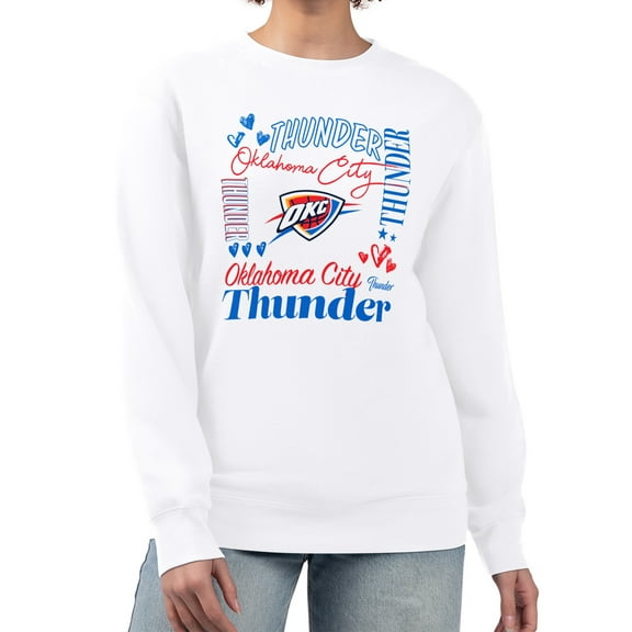 Women's G-III 4Her by Carl Banks White Oklahoma City Thunder Collage Team Graphic Fleece Pullover Sweatshirt