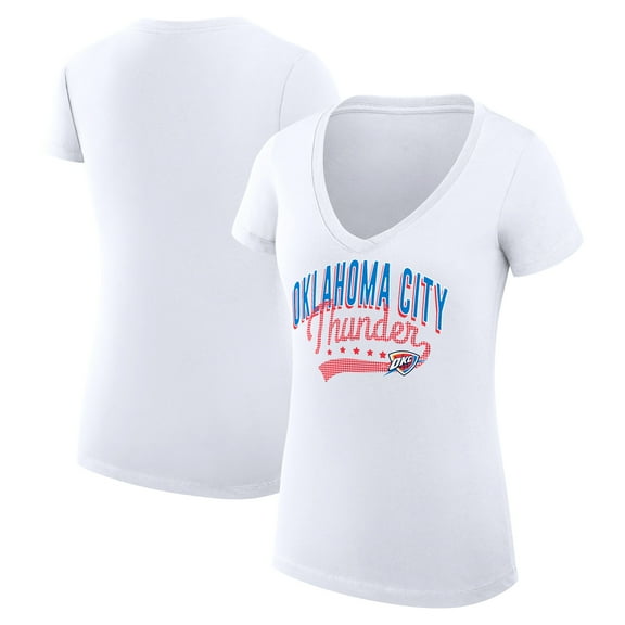 Women's G-III 4Her by Carl Banks White Oklahoma City Thunder Super-Slim Fit Lightweight Filigree Logo V-Neck T-Shirt