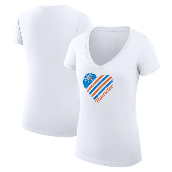 Women's G-III 4Her by Carl Banks White Oklahoma City Thunder Super-Slim Fit Lightweight Heart V-Neck T-Shirt