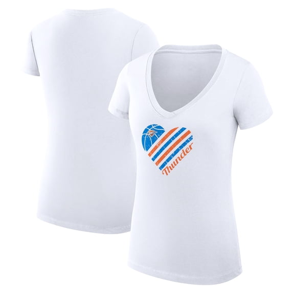 Women's G-III 4Her by Carl Banks White Oklahoma City Thunder Super-Slim Fit Lightweight Heart V-Neck T-Shirt