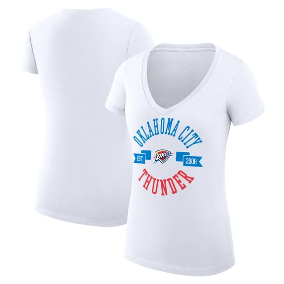 Women's G-III 4Her by Carl Banks White Oklahoma City Thunder Super-Slim Fit Lightweight Large City Logo V-Neck T-Shirt