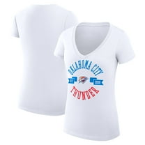 Women's G-III 4Her by Carl Banks White Oklahoma City Thunder Super-Slim Fit Lightweight Large City Logo V-Neck T-Shirt